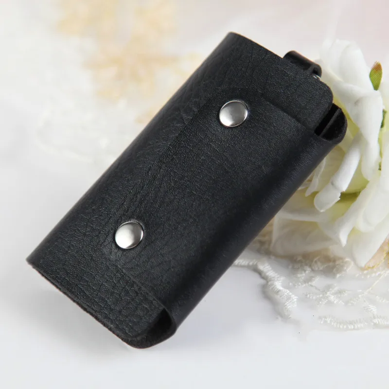 1 PC Portable Leather Housekeeper Holders Car Keychain Key Holder Bag Case Unisex Wallet Cover Simple Solid Color Storage Bag