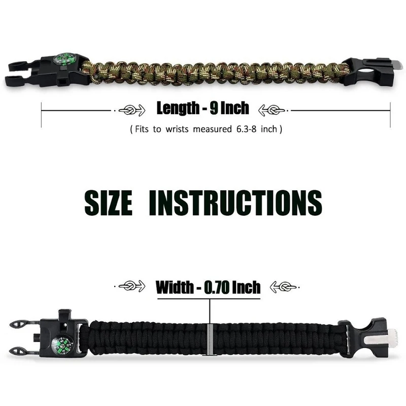 Outdoor Emergency Survival 550 Paracord Bracelet Whistles Scraper Compass Multi Functional Camping Hiking Parachute