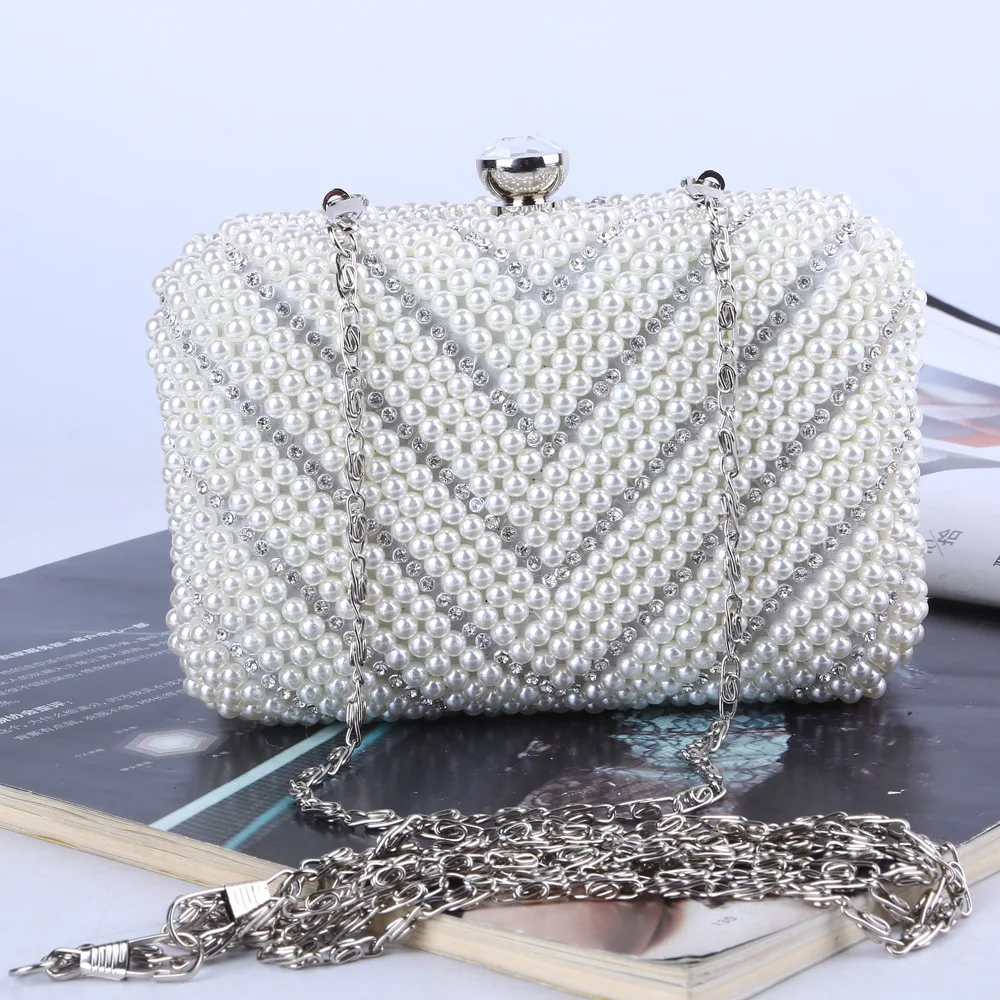 

Cross Border Evening Bag Diamond Set Carrying WOMEN'S Bag Entirely Handmade Pearl Evening Bag Foreign Trade Origional Manufactur