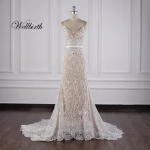 Реальное изображение Wellbirth Vestido de novia роскошное свадебное платье с v-образным вырезом и рукавами-крылышками JC022