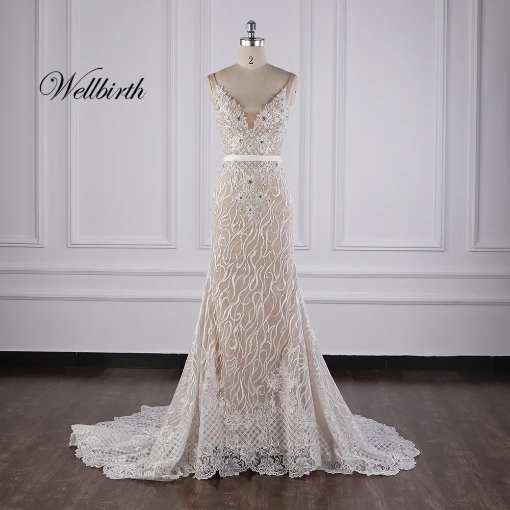 100% реальное изображение Wellbirth Vestido de novia роскошное свадебное платье с v-образным