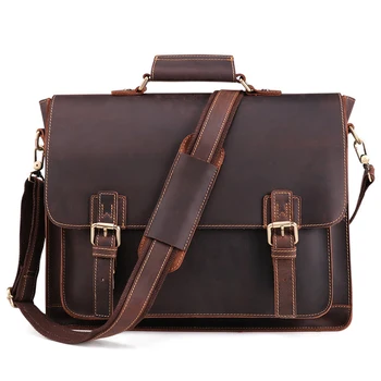 

genuine leather men's briefcase business retro handbag 15.6-inch computer bag