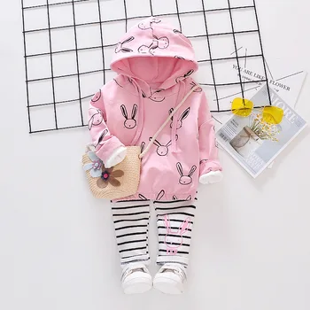 

Infant Suits Baby Clothing Set for Girls Cute Spring/autumn Casual Clothes Set Cartoon rabbit Hoodie + striped pants Set 2PCS