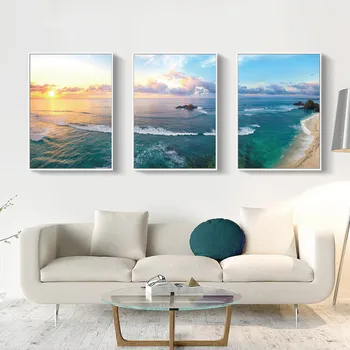 

Nordic Poster Blue Sea Sunny White Clouds Landscape Posters And Prints Wall Art Beach Canvas Painting Decorative Pictures
