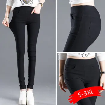 

2020 Sexy Solid Pencil Pants Women's Full Length Leggings High Waist Stretch Trousers Female Casual Wear Black White