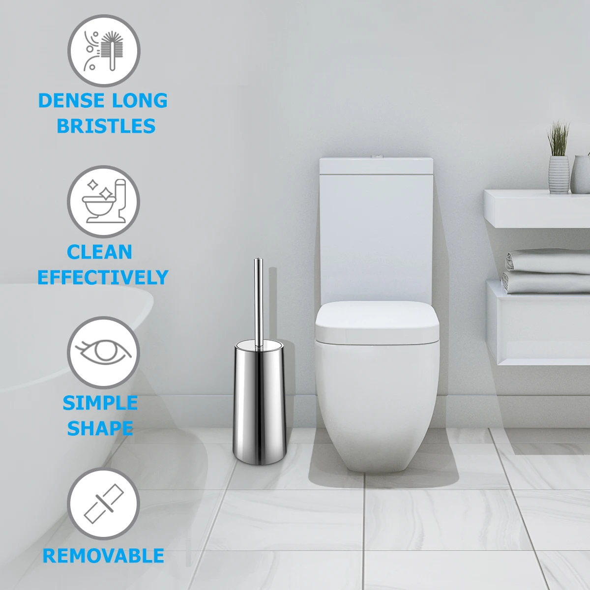 Toilet Brush and Holder Set Good Grip Compact Stainless Steel Toilet Bowl Cleaner Brush Set for Bathroom Cleaning Brush Set