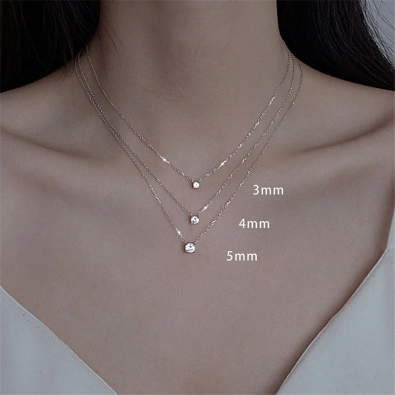 Чистое Серебро 925 ожерелья для женщин 3/4/5 мм Мини Cubic Zirconia кулон & ожерелье