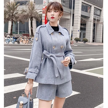 

European and American brand early autumn net red small windy autumn and winter woolen suit short skirt two-piece