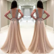 Бисерное боковое платье с разрезом для выпускного вечера длинные Кристальные глубокий v-образный вырез А-силуэт Вечерние платья Формальные Тюль размера плюс вечерние платья платье для выпускного вечера