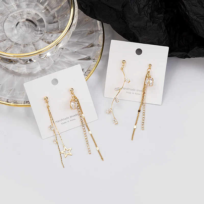 

Fashion Asymmetry Leaf Stars Tassel Earrings for Women Wild Popular Geometric Earrings for Party Wedding 2020 Women Jewelry