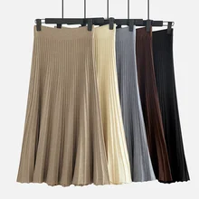 Осенняя плиссированная Женская трикотажная юбка элегантная высокая талия миди вязаные юбки женская модная повседневная юбка одежда Feminino