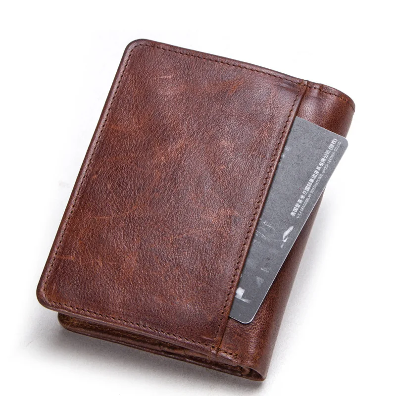 

Radio frequency identification RFID wallet short men's wallet crazy horse leather multi-functional leather buckle handbag