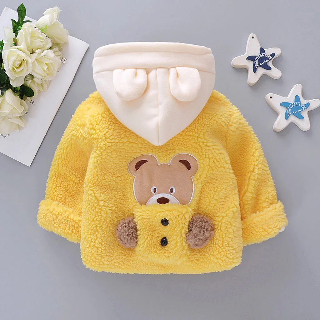 Зимнее пальто для малышей; зимняя одежда для маленьких девочек с милым рисунком медведя; теплое ветрозащитное пальто с капюшоном; Верхняя одежда; куртки для новорожденных