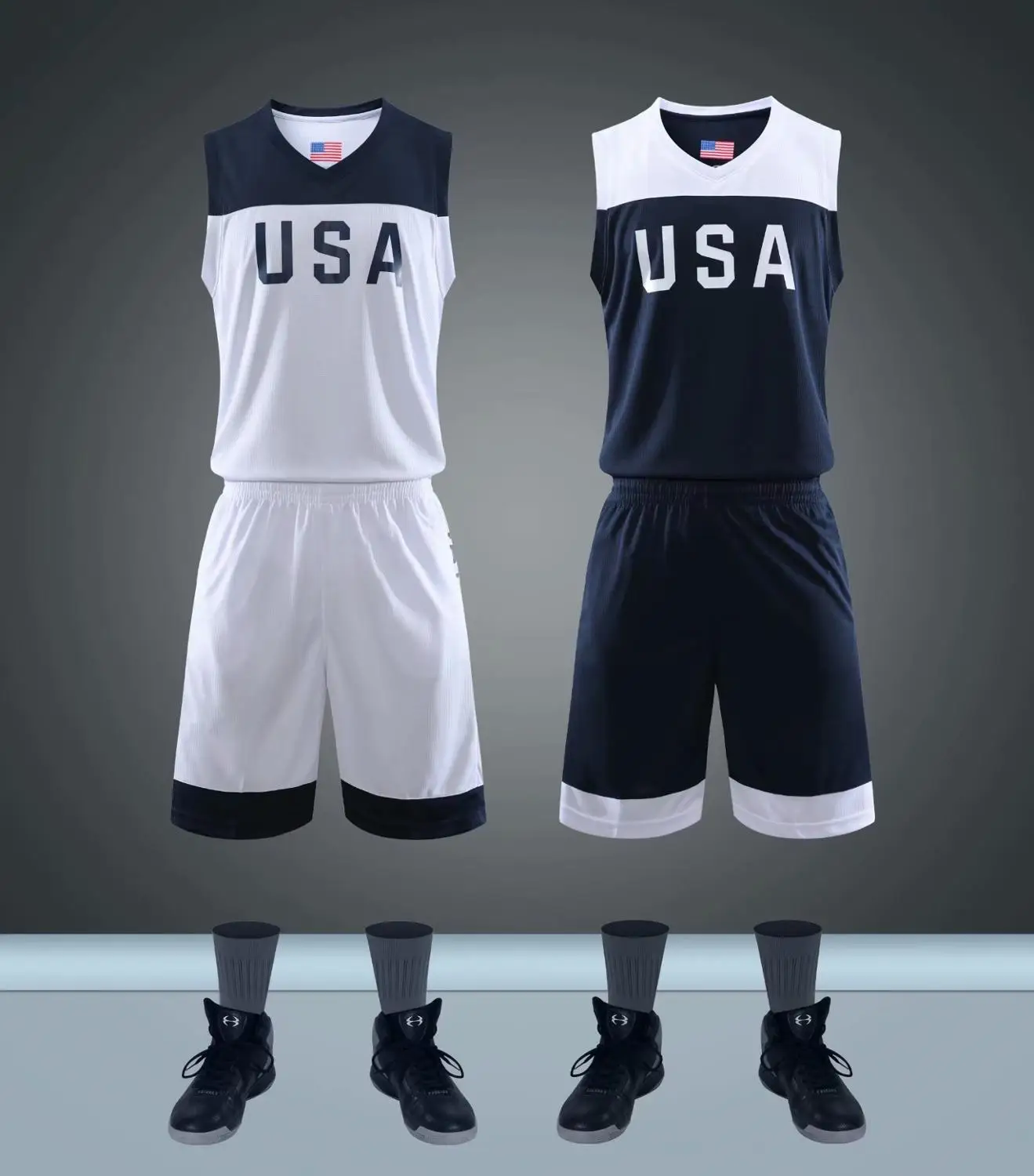 Men Youth USA CHINA Basketball Jersey Sets Uniforms training Kits Sports Clothing Team Basketball Jersseys Breathable Customized