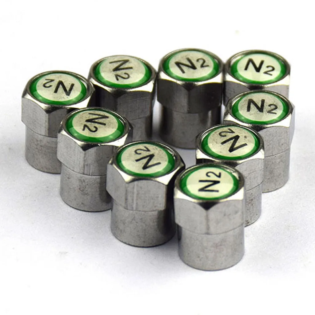 Set of 4 Nitrogen N2 Green Copper Tire Stem Valve Caps Covers