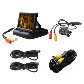 

Monitor High Definition LCD Screen Reversing Camera Easy Install Wired With Light Car Rearview Kit Foldable