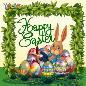 

Happy Easter Photophone Spring Rabbit Egg Grassland Backdrop Vinyl Baby Green Leaves Background Photography For Photo Studio