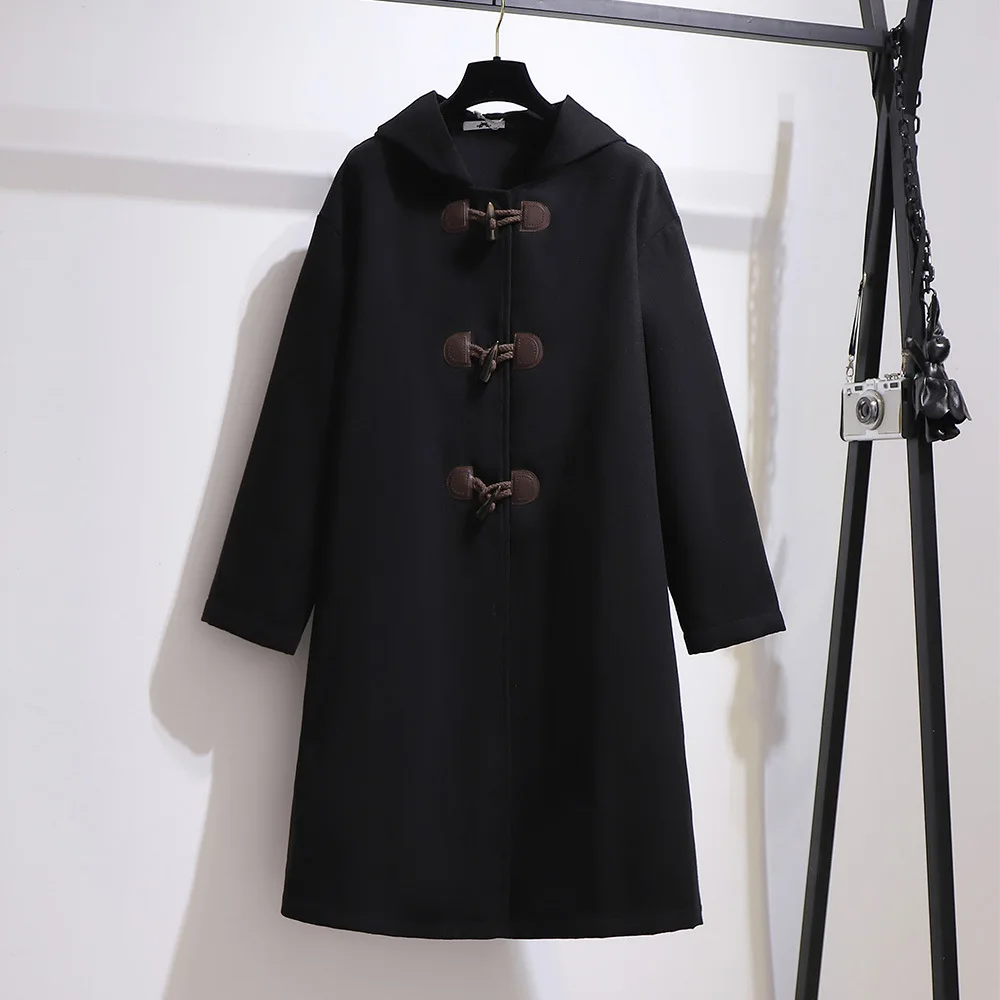 

150Kg Plus Size Women's Autumn Winter Double-Sided Woolen Coat Bust 156cm 6XL 7XL 8XL 9XL 10XL Long Horn Buttoned Woolen Coat