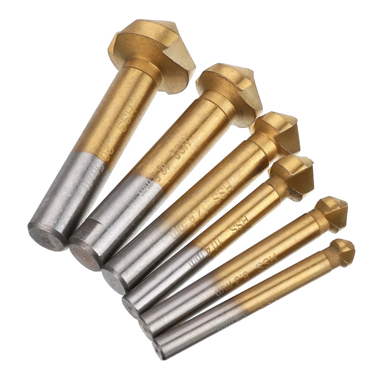 

6Pcs 3 Flute 90 Degree HSS Chamfer Chamfering Cutter Tool Countersink Drill Bit For Wood Steel 6.3/8.3/10.4/12.4/16.5/20.5mm