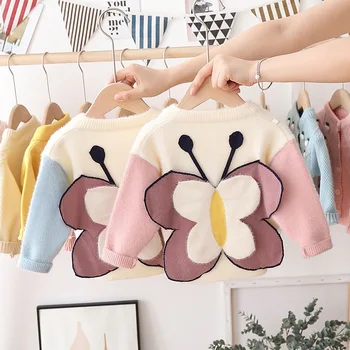 

2020 Autumn Winter Children Kids Long Sleeve Butterfly Knitwear Sweater Girls Knitted Cardigans Baby Outerwear Coats