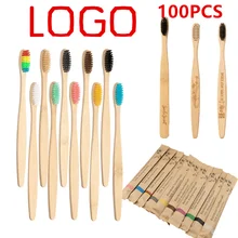 Customer Logo 100Pcs Children Bamboo Toothbrush Eco Friendly Resuable Toothbrushes Portable Kids Adult Wooden Soft Tooth Brush