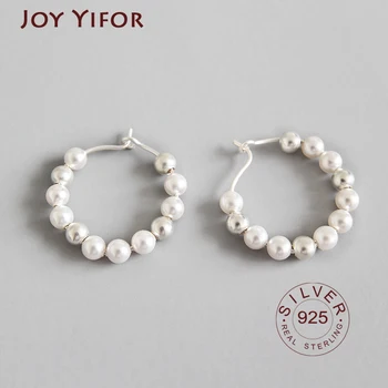 

INS Round 925 Sterling Silver Geometric INS rice beads freshwater pearl Hoop Earring Dropship Suppliers Fine Jewelry