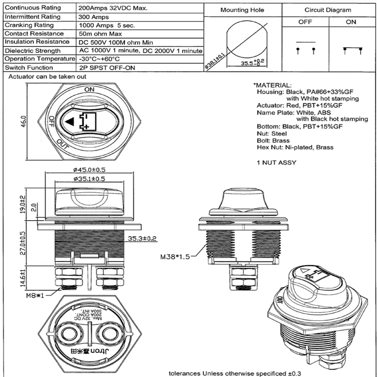 200A 50V SPST аккумулятор питания включения/выключения автомобиля внедорожный Аккумулятор для грузовика выключатель