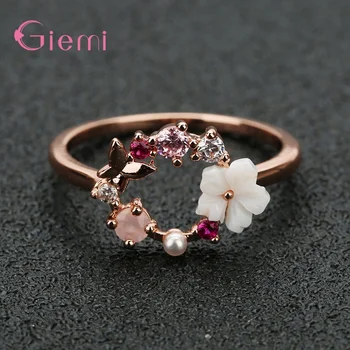 

Trendy Pretty 925 Sterling Silver Colorful Crystals Waterpearl Design Rose Gold Ring For Women Girlfriend Lover Gifts Jewelry