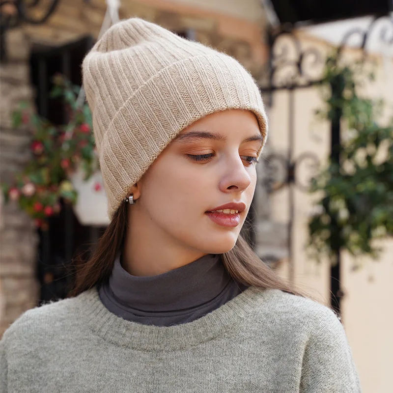 Naizaiga 100 cashmere solid women cashmere warm black white winter hat Men striped warm caps , SN535