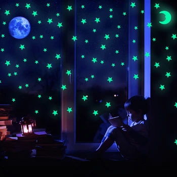 

Luminous Sticker High Brightness Milky White Star Moon Stereo Luminous Sticker Dream Romantic Star Wall Sticker