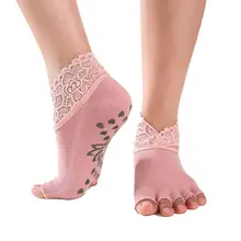 2pcs Women Yoga Anti-slip Socks Backless Silicone Anti-slip 5 Toe Socks Ladies Ballet Dance Gym Fitness Pilates Cotton Socks