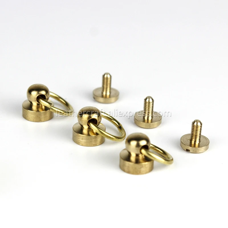 10Pcs Solid Brass Ball Post Studs Rivet with D ring Screwback