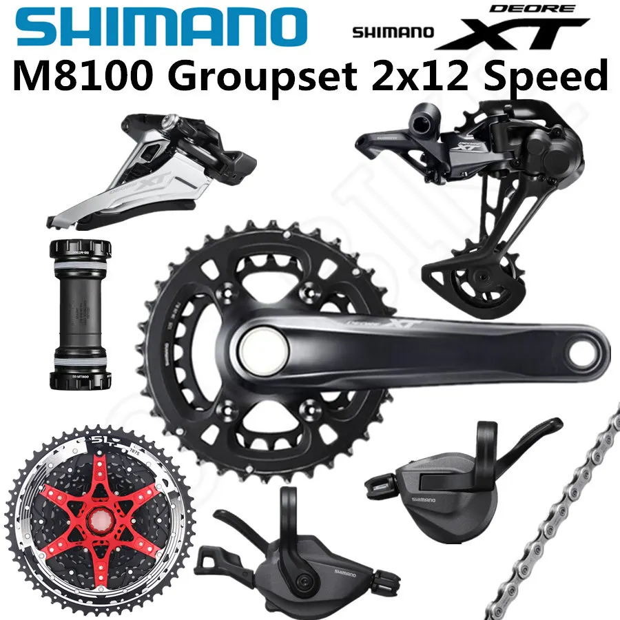 Gruppo SHIMANO DEORE XT M8100 24 velocità 26 36T 170 175MM guarnitura  Mountain Bike Groupset 2x12 velocità SunRace CSMZ90 11 51T|Bicycle  Derailleur| - AliExpress