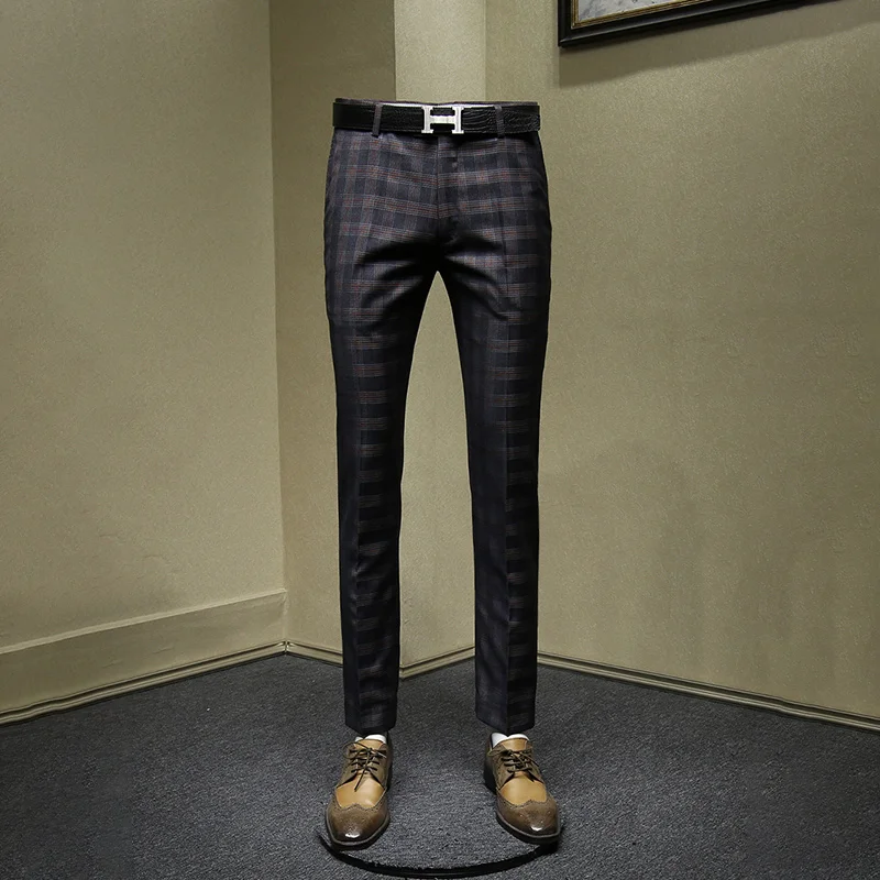 men pants slim style fashion grey plaid man casual streetwear mens pants autumn spring business mans clothing 30 36 trousers men pants slim style fashion grey plaid man casual streetwear mens pants autumn spring business mans clothing 30 36 trousers