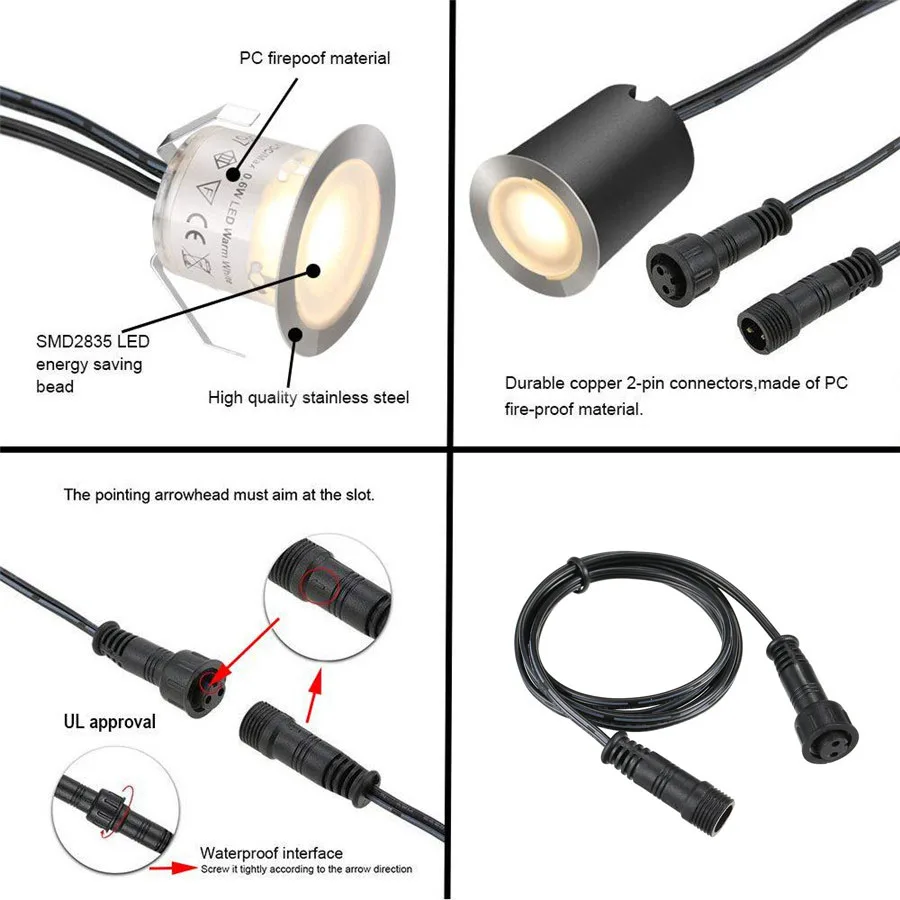 Thrisdar 5PCS 1M Extension Cord Extension Cable For Underground Floor Light IP67 Male and Female Connectors for Decking Light 6