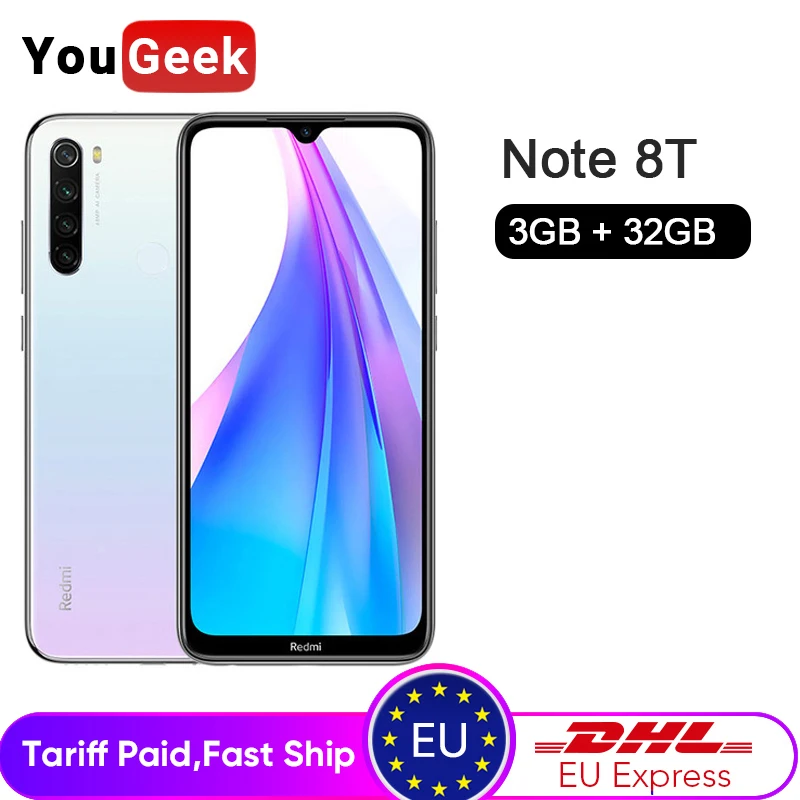 Global Version Xiaomi Redmi Note 8T 3GB RAM 32GB ROM NFC Mobile Phone 48MP Quad Rear Camera Snapdragon 665 Octa Core 4000mAh