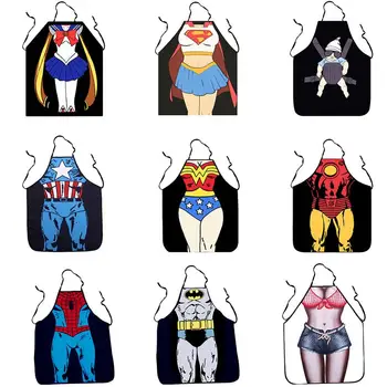

10 Colors Funny Sexy Aprons For Woman Man Printed Superhero Captain America Waist Linen Cotton Waterproof Kitchen Aprons