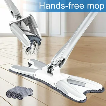 

X-type Floor Mop with Reusable Microfiber Pads 360 Degree Flat Mop for Home Replace Hand-free Wash Household Cleaning Be