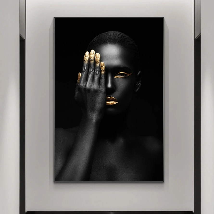 Black Gold Nude African Woman Portrait Oil Paintings on Canvas Posters and Prints Scandinavian Wall Pictures for Living Room | Дом и сад