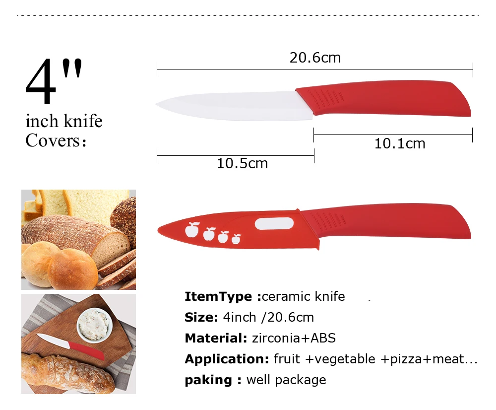 Керамические ножи, кухонные ножи, 3, 4, 5, 6 дюймов, поварской нож, белое лезвие, красочная ручка, керамические кухонные инструменты для приготовления пищи, нож для очистки овощей