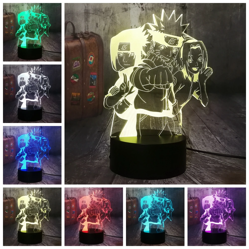 Аниме Фигурка Наруто группа Uzumaki Наруто 3D Оптическая иллюзия ночник 7 цветов Настольная лампа Hatake Какаши Учиха Саске ребенок подарок