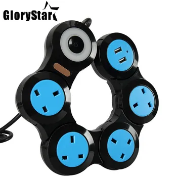 

New Extension cord plug UK pop power socket strip Rotary row plug USB drag line board phone charging power socket 1.5m