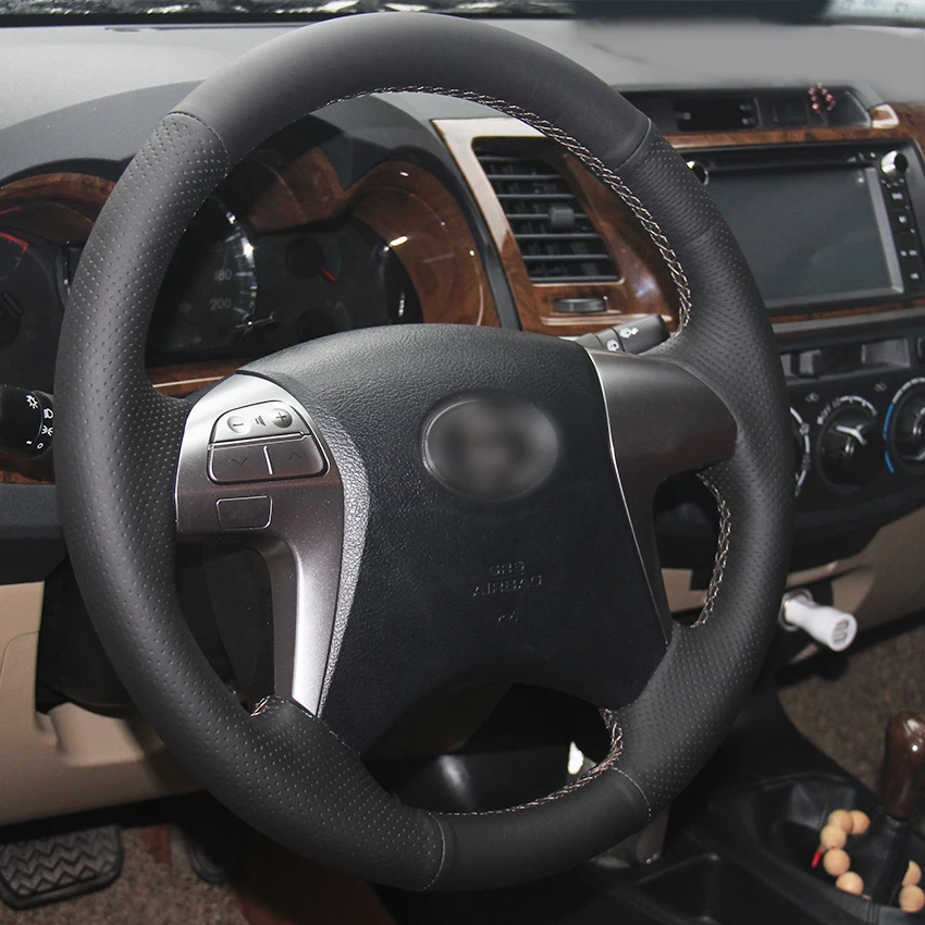 Сшитый вручную черный искусственный кожаный чехол рулевого колеса автомобиля для Toyota Fortuner Hilux 2012