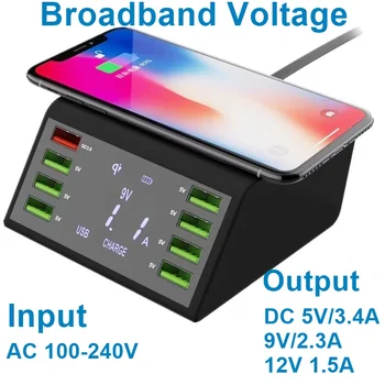 

Qi Wireless Charger 60W LED Display USB Quick Charge 3.0 Fast Charging Station For iPhone X 8 Samsung s9 Huawei Nexus Mi Adapter