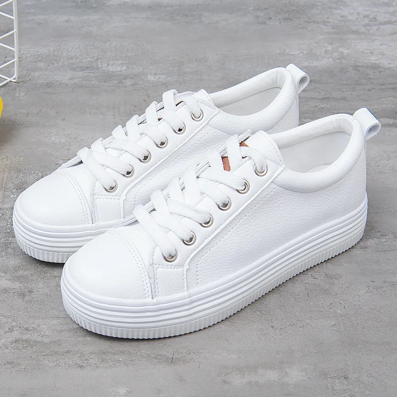 

Feiyao fei yao 2019 Autumn WOMEN'S Shoes PU Leather Platform Shoes White Wenzhou Vulcanized Shoes