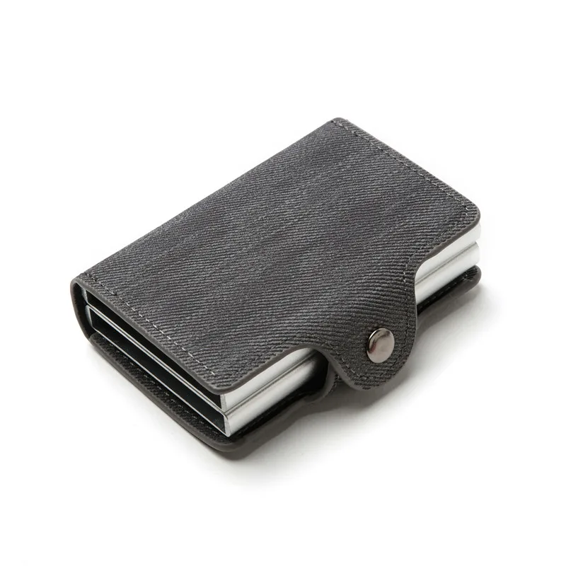Новинка, RFID блокирующий держатель для карт, противоугонные двойные коробки, высокое качество, бумажник для карт, джинсовый модный всплывающий металлический чехол для ID, подарок