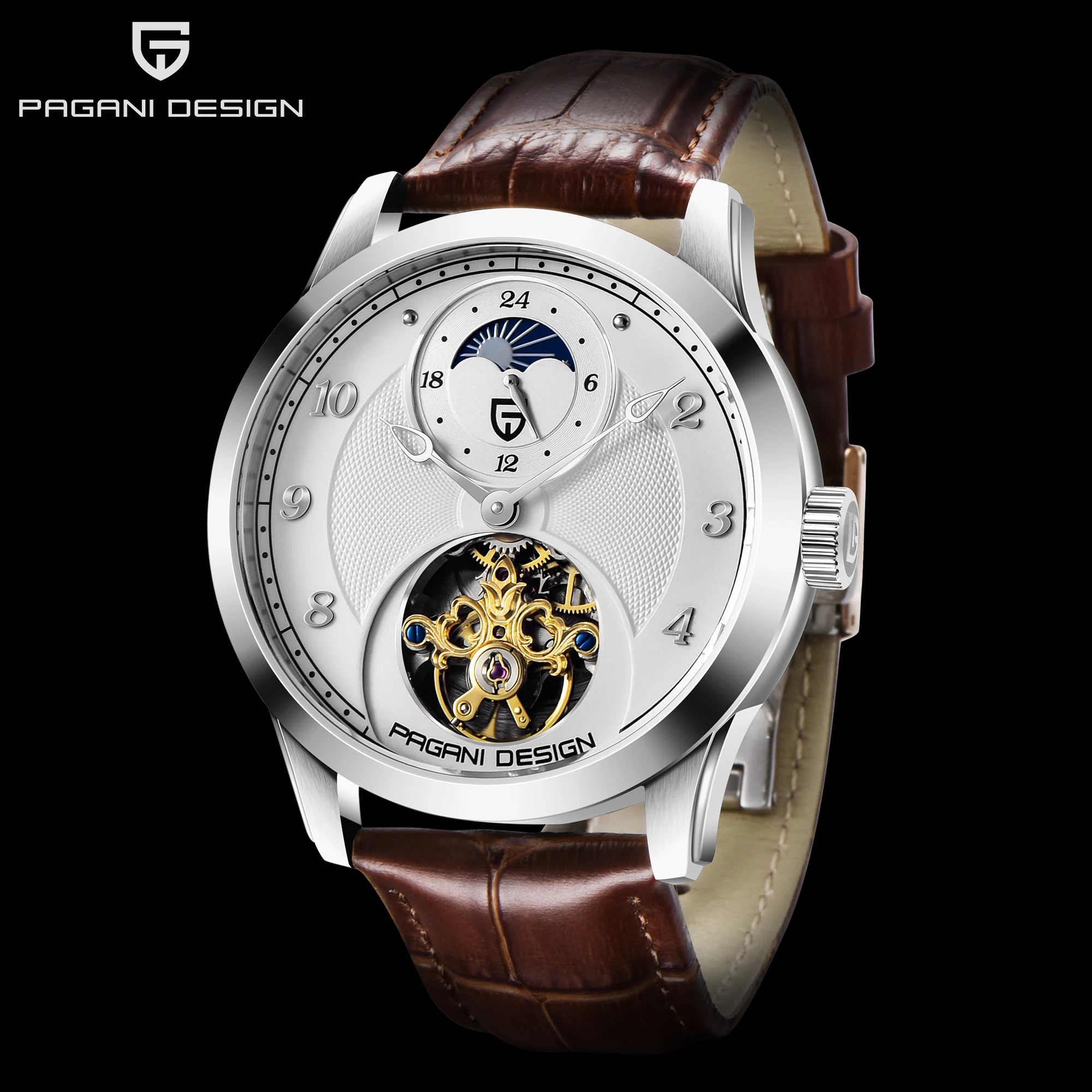 PAGANI Дизайн 1650 мужские часы автоматические механические Tourbillon спортивные Moon Phase