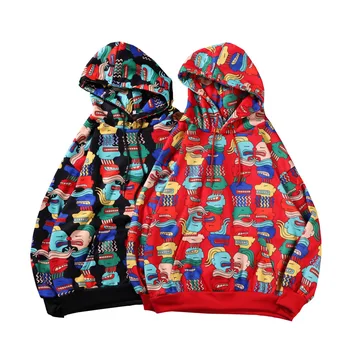 

Men Women Casual Graffiti Sweater Coat Hooded Street Loose Trend Pullover Long Sleeve Crop Top Couple Sweater Basketball Hoodie