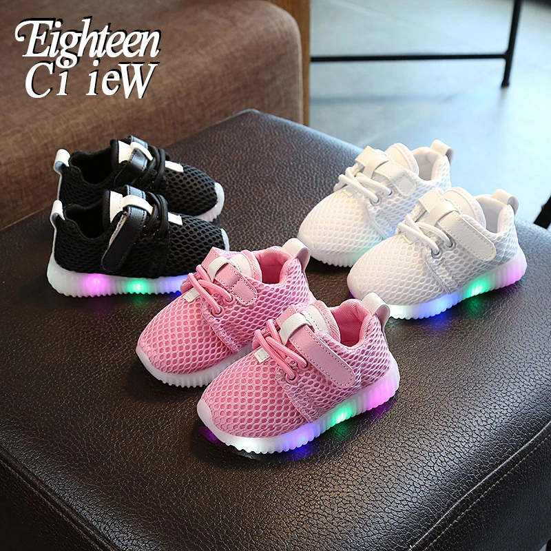 Children Glowing Sneakers for Boys 2021 New Air Mesh Breathable Kids Led Shoes Girl Light Up basket fille enfant |
