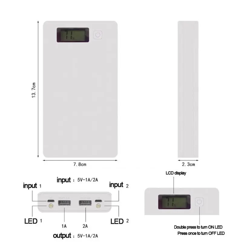 Блок питания 6x18650 корпус внешний аккумулятор с двумя usb-портами Poverbank портативный Pover банк питания для телефонов Xiaomi зарядное устройство(без батареи